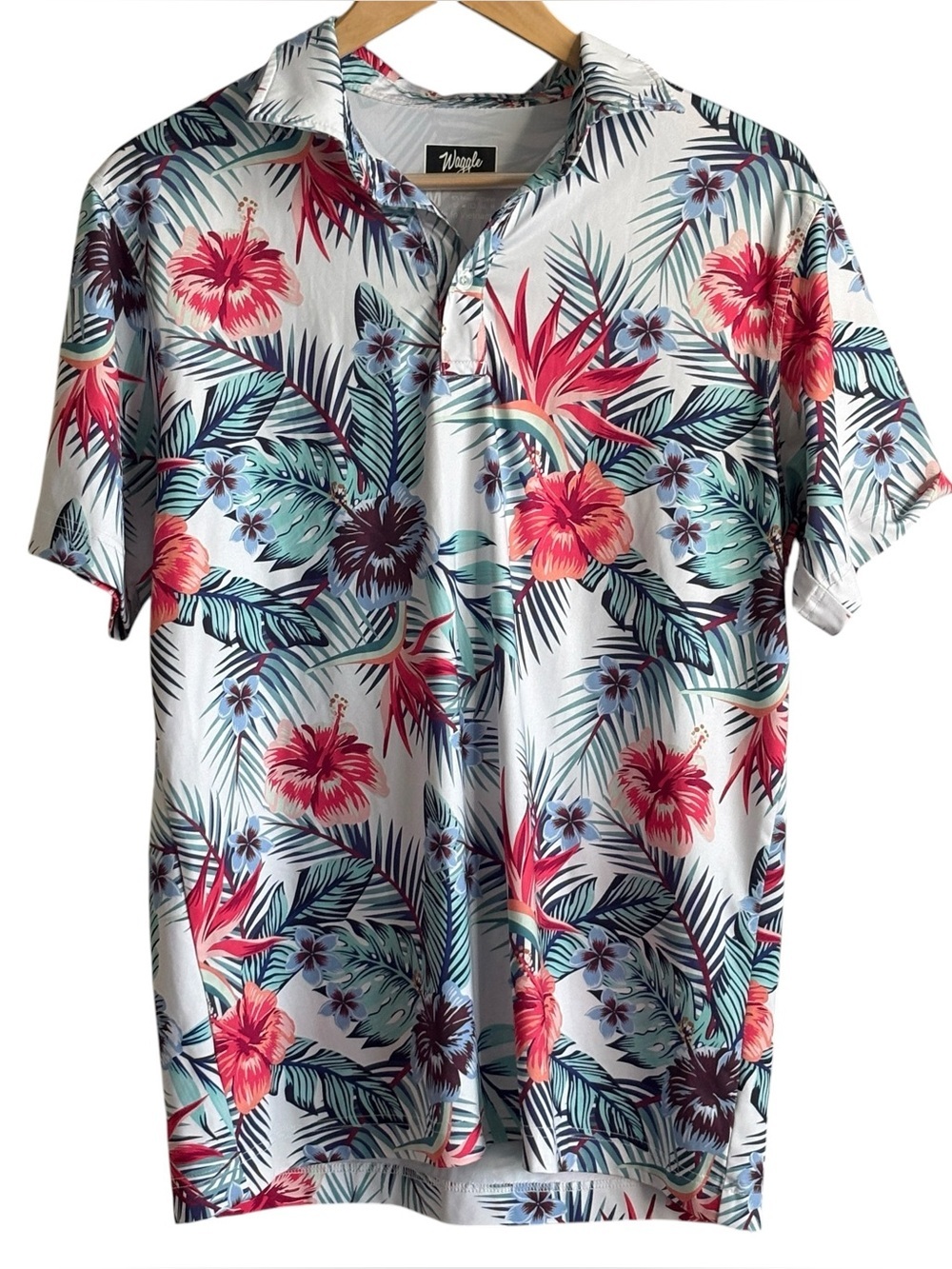 Waggle Mens Polo Shirt Tropical Birdies of Paradise Size Medium Golf